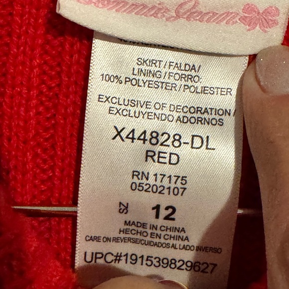Christmas/Holiday Dress Bonnie Jean Red Knit Dress with Tulle Skirt size 12 - Picture 3 of 6